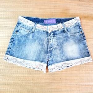 Y2K Dream Red Bell sequin trimmed jean shorts 30